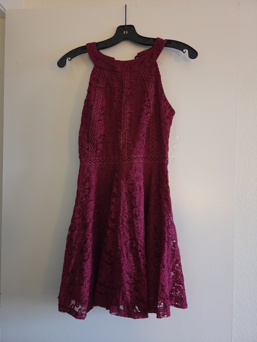 Burgundy Lace Fit-and-Flare Dress